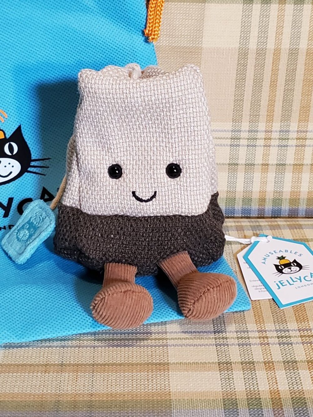 Jellycat AUTHENTIC Amuseables 'My Name is Steepy Tea Bag' Plush w/Dust Bag NWT